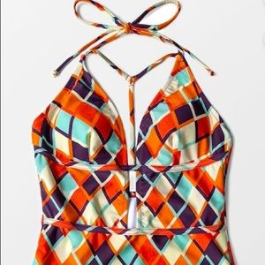 Geometric Print Plunging Neckline One Piece Swimsuit